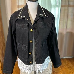 Liz wear black denim with pearls and Lace size Medium